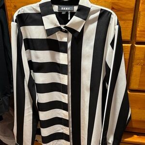 DKNY women’s Bold Striped Blouse Black and Cream